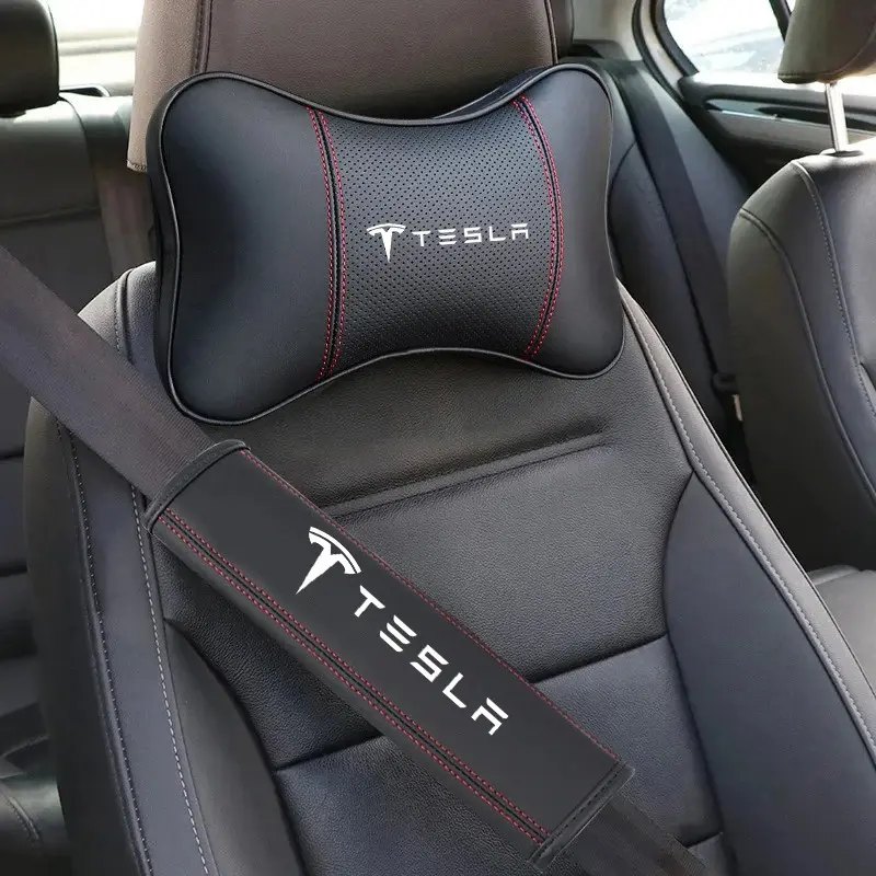 Car Seat Headrest Rest Neck Pillow Cushion Seat Belt Shoulder Pad For Tesla Model-3 Model-S Model-X Model-Y Cybertruck Roadster Accessories Car Interior Kit
