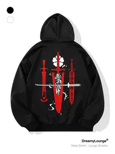 Clover Asta Classic Weapon Print Hoodie, Loose Fit Casual Sweatshirt with Pockets, Breathable for Outdoor and Home Wear