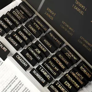 Bible Tabs for Men, 100 Tabs, Laminated Bible Book Tabs for Study Bible,Large Print Bible Tabs(Gold Foil Embossed Lettering), Black Bible Labels Tabs