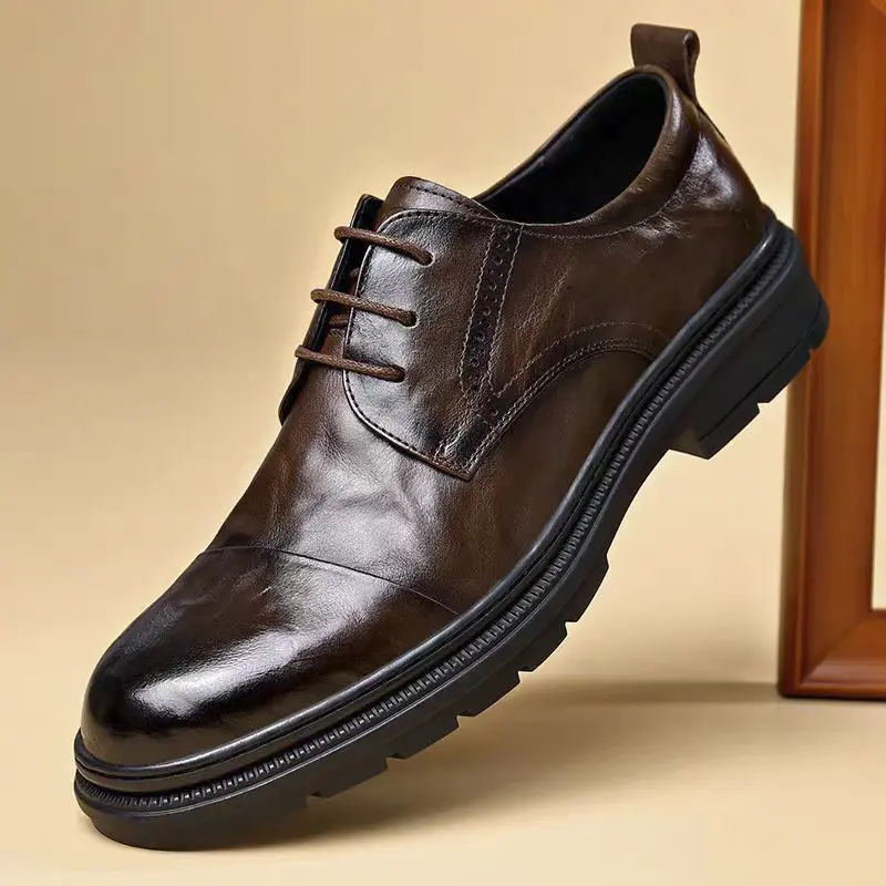 Men's retro business dress shoes, gentlemen's round toe thick soled men's  shoes - TikTok Shop
