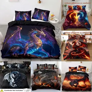 Dragon & Starry Sky Print Decorative Bedding Set, Including 1 Count Bedspread & Pillowcase without Filler, Soft Comfortable Bedding Set for Bedroom