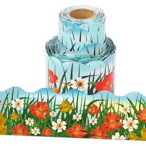 36 Ft Spring Bulletin Board Border Roll, Spring Flower Grass Bulletin Border Floral Borders Trims for Springtime Easter Home Office Classroom Window Bulletin Board Party Decoration