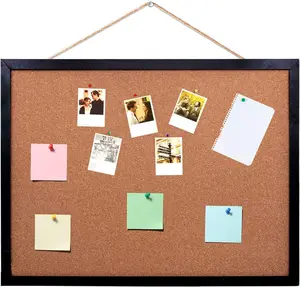 Black Cork Board Bulletin Board, 14.6"X 11" Cork Board, Oak Wood Finish Frame, Wall Mounted Cork Board for Office Home and School(Pins, Eye Bolts, Gaskets, Screws) BGJRBY
