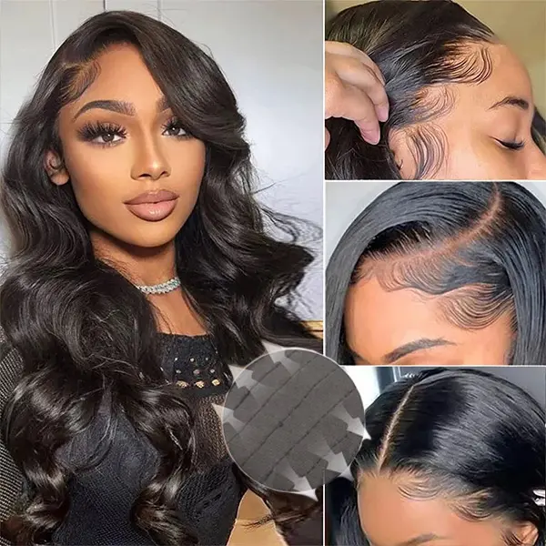 Body Wave Full 13X4 Lace Frontal Wigs 180% Density Human Hair Wigs Preplucked Natural Hairline Natural Black Color Full Frontal Lace Wig