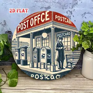 [2D Flat] Vintage 2D Flat Round Sign for Post Office, Rustic Metal Wall Art for Postal Workers, Decorative Mailbox Art, Wall Signs for Home, Garage, Dining Room, Cafe, 7.8X7.8 Inches