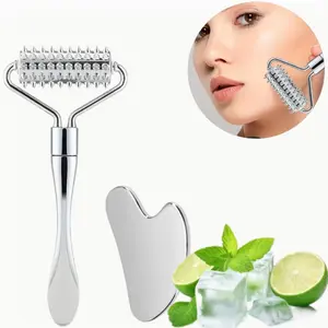 Metal Micro Needle Eye Massager Set, Stainless Steel Roller & Scraper, Facial Beauty Tool, Relaxing Massage Stick, Microneedling, Microneedle Roller Dermaroller, Single Pack