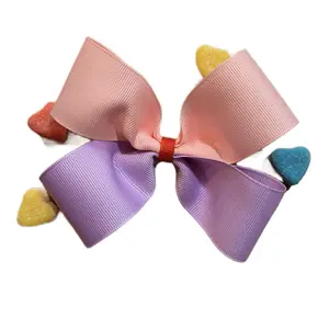 Candy Love Bow - Pink & Purple Bows with Colorful Heart Accents - Sweet Snack Accessory Elegant Plaid