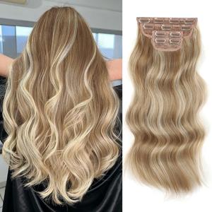 Vigorous 4PCS Clip in Hair Extensions Long Wavy Synthetic Hairpieces,Natural & Soft Hair & Blends Well Hair Extensions,Easy to Wear for Women Girls Daily Use