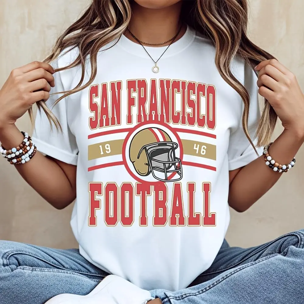 San Francisco Football 1946 Helmet Graphic Print, T-Shirt, Retro American Sports Fan Apparel, Casual Daily Wear Game Day Outfit