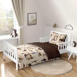 Sweet Jojo Designs Brown Western Cowboy Boy Toddler Bedding Set Kids Children 5p Bed in a Bag with Comforter Blanket Pillowcase Sham Sheets Wild West Horseshoe Horse Cow Animal Desert Tan Red and Blue