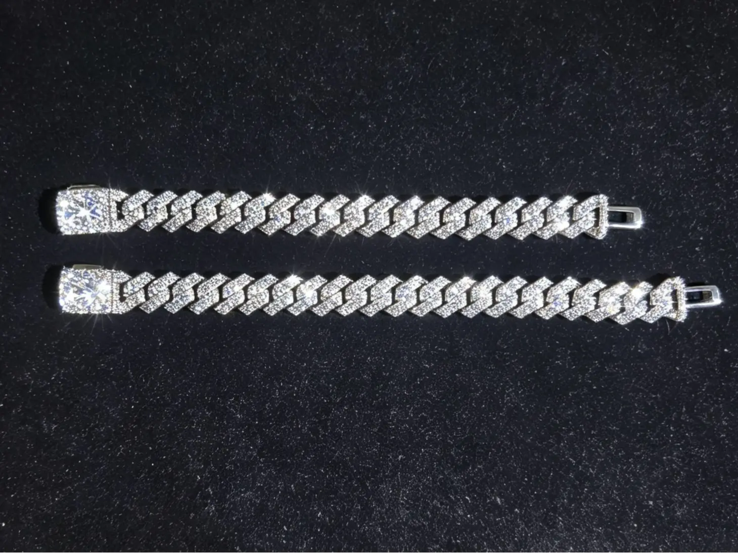 14mm Double-Row Moissanite Cuban Link Bracelet - 14K White Gold Plated High Quality Hip-Hop Link Chain, Men's Everyday Wear Fashion Wrist Jewelry Gift Cuff