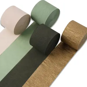 PartyWoo Sage Green Crepe Paper Streamers, 4 Rolls (1.8 in x 82 ft Each, 328 ft Total) – Hunter Sage Green, Gold, Sand, White Party Decoration Supplies for Jungle Safari, Graduation Events