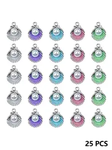 25 Piece Enamel Shell Pendants & Charms, Acrylic Pearl Beaded Necklace & Bracelet Set, Jewelry Making Materials & Handmade Accessories