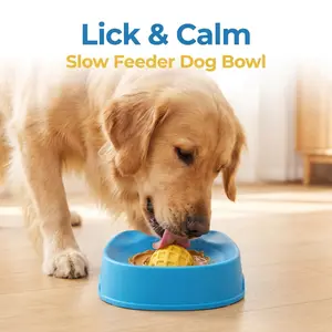 Dog Slow Feeder Bowl, Puppy Bowl, Non-Slip Wet Food Feeding Dish, Prevents Gulping, Puzzle Toy, Reduces Separation Anxiety, Silicone Material, Blue