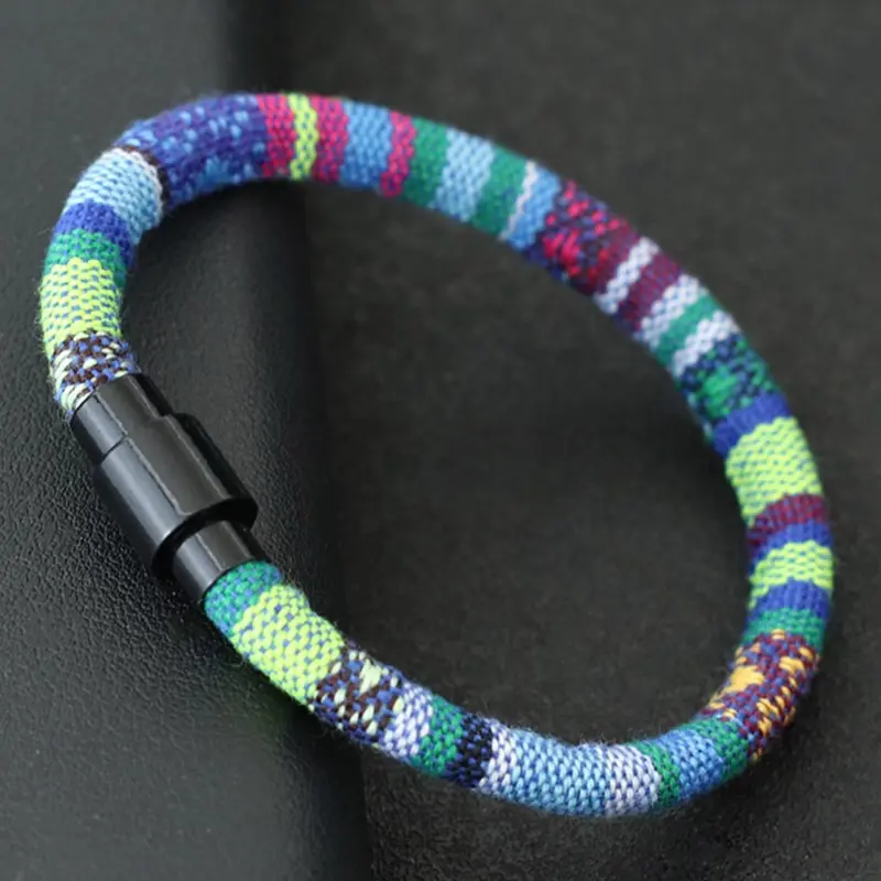 Boho Style Ethnic Fabric Braided Bracelet, Bohemian Bracelet, Fashionable Magnetic Closure Bracelet for Men & Women, Trendy All-match & Exquisite Jewelry for Birthday Gift, Stackable Bracelets, Stacking Bracelet