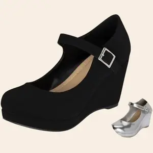 Chariot & Co Nova Women's Mary Jane Platform Wedge Pumps Comfort Cushion Ankle Strap Office Party Dress Shoes Vegan Materials 3" Heel 0.5" Platform