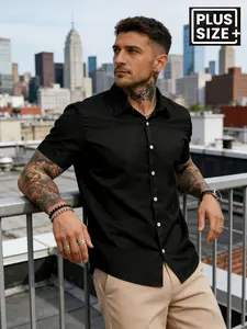 Men's Plus Size Short Sleeve Shirt, Casual Business Button-Up, Versatile Workwear, Daily Wear Top, Comfortable Fit