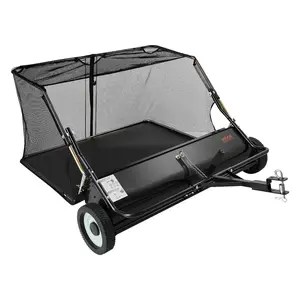 VEVOR Tow Behind Lawn Sweeper, 48 in Pull Behind Yard Sweeper, 26 cu. ft Hopper Bag Capacity, Leaf & Grass Collector with Dumping Rope, Adjustable Sweeping Height, Garden Sweepers for Lawn Farm