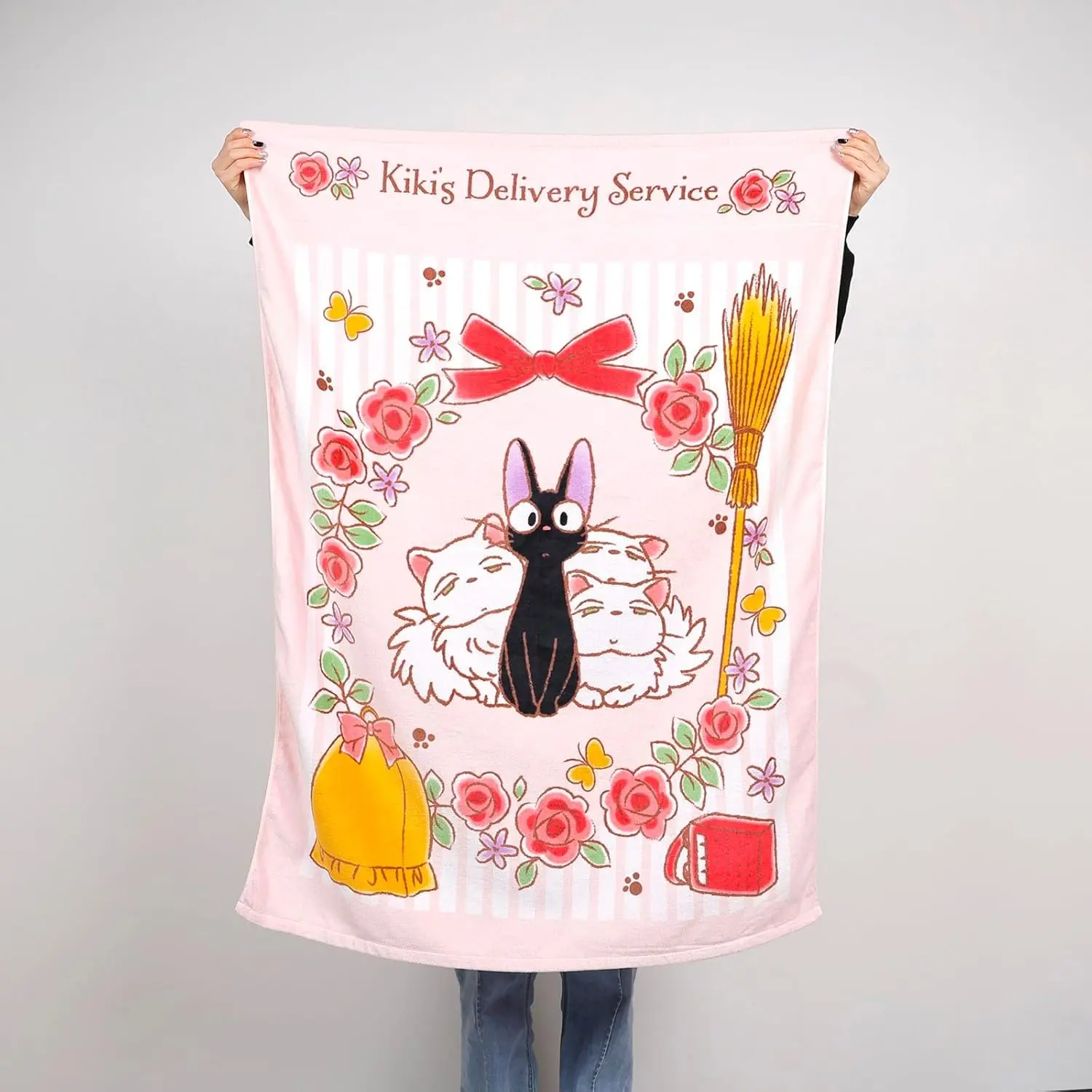 Studio Ghibli Kiki's Delivery Service Fleece Blanket | Jiji Lily & Kittens Soft Throw | Anime Gift for Fans | High Quality Aesthetic Room Decor