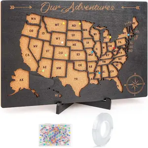 Cork Board  Map Pin Board,  Map  for Travel, Maps of  for Traveling,  Travel Maps for Couples  for RV Vacations,  Classroom Wall Deocor, 12" x 8", Black