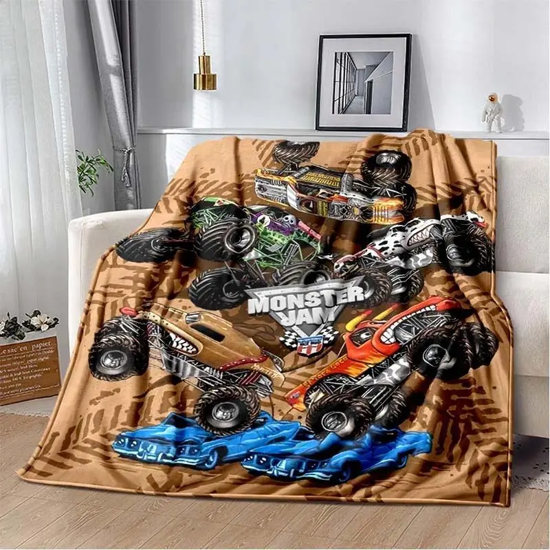Monster Jam Monster Truck Cartoon Blanket Flannel Soft Throw Blanket for Bedroom Sofa Bed Warm Christmas Gifts