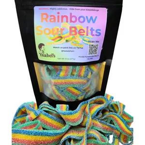 Rainbow Sour Belts Candy – Chewy Sour Strips – 1/2 LB or 1 LB Bag Sour Variety Gummy Sour Fruit Flavors