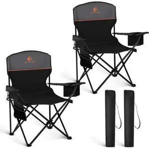 2 Pack Portable Camping Chair for Adults, Folding Outdoor Camp Chair Lightweight Lawn Chairs Folding Collapsible Chair for Camping, Tailgates, Beach, Black, Support 225lbs