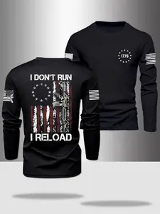 Men's Long Sleeve Round Neck T-Shirt, Polyester Fabric, Slight Stretch, Casual Fit for Spring & Outdoor Sports, Athletic Sports Clothing