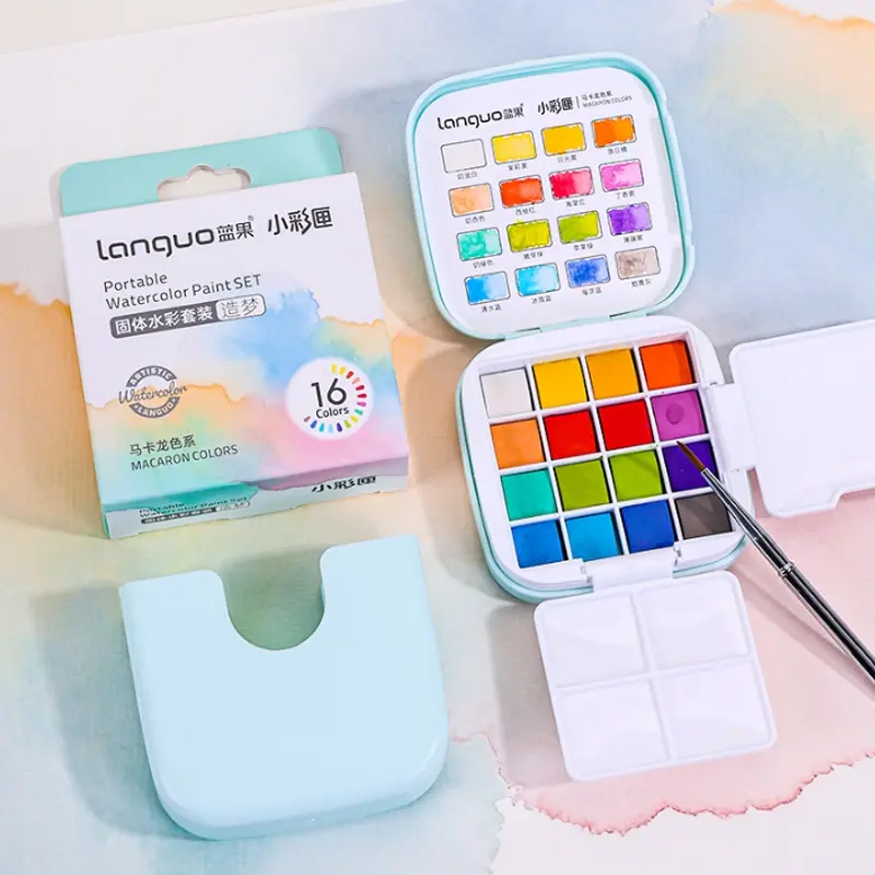New Mini Square Box Solid Watercolor Paint Set, Watercolor Painting Supplies, Portable Travel Design Art Palette, Artist Supplies, Art Materials, Ideal for Christmas Cards and Holiday Illustrations