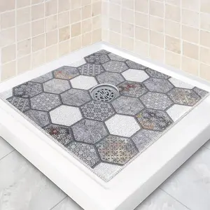 Square Shower Mat Non Slip: 24 x 24 Inch Soft Loofah Shower Stall Mat with Center Drain Hole - Secure Stand Up Shower Grip Pad for Inside Shower