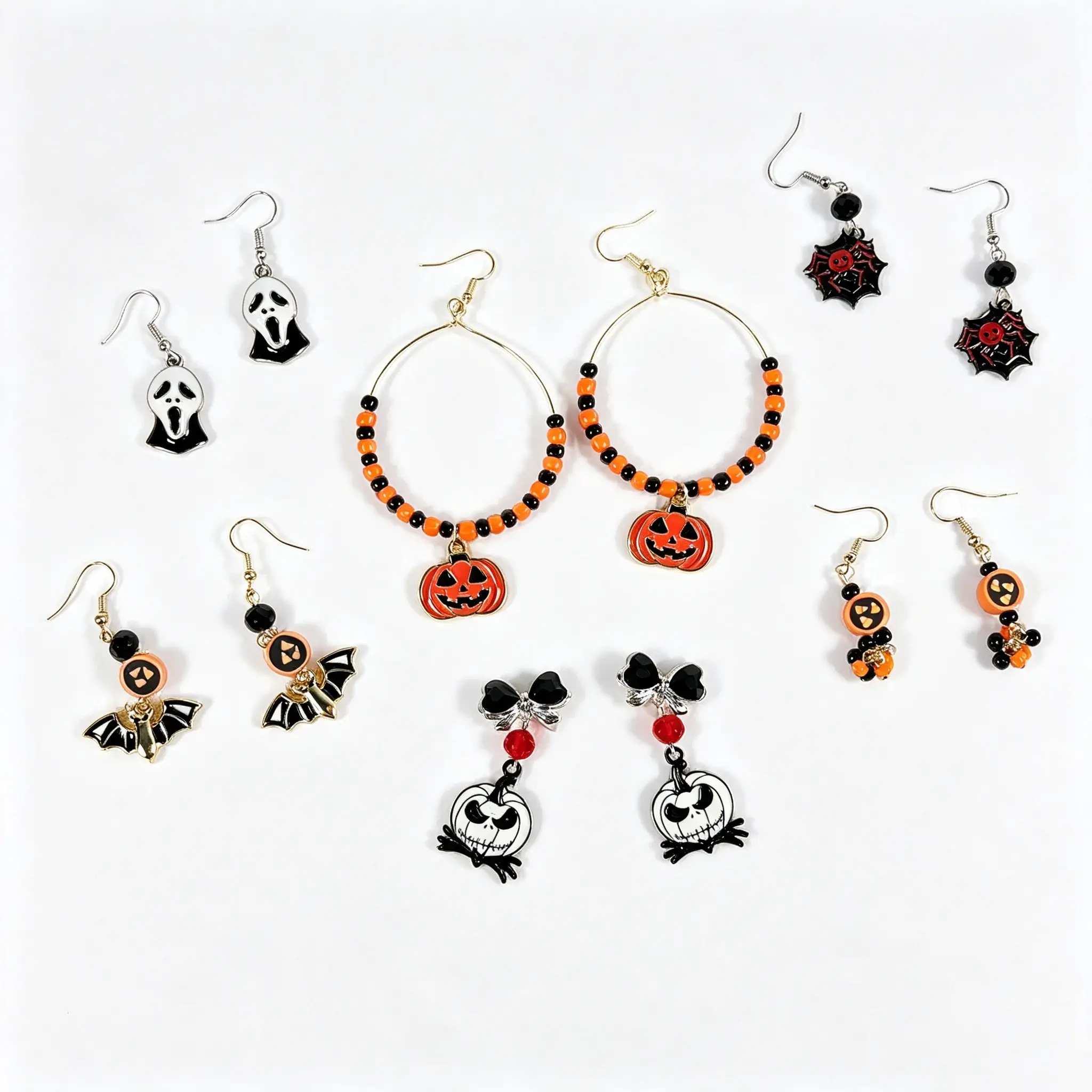 Spooky-Chic Halloween Enamel Dangle Earrings - Goth Alt Holiday Costume Jewelry