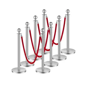 【Spotlight Day】VEVOR Stanchions and Velvet Ropes 8Pcs, Hollow Base with Stainless Steel Post, 4 Red Velvet Ropes and Posts, Crowd Control Barriers Silver Stanchions, Red Carpet Runner Poles for Party Supplies