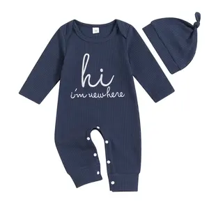 LAGKIYOJ Im New Here Newborn Outfit Boy Long Sleeve Letter Romper Ribbed Knit Jumpsuit Baby Boy Preemie Coming Home Outfit