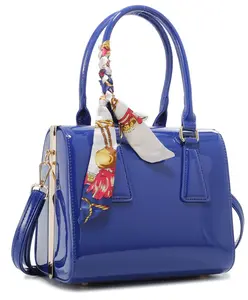 LA TERRE Scarf Accent Patent Leather Boston Bag - Women's Convertible Top Handle Bag