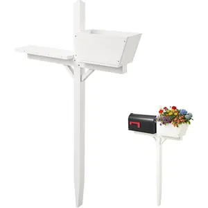 4.52 ft Decorative Mailbox Post with Planter Arm, Modern 2x2 Inch Wooden Design, Waterproof Outdoor Garden Mailbox Stand for Front Yard Curb Appeal, Without Mailboxes