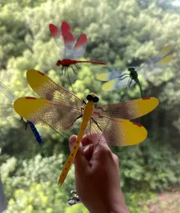 1/4/8/12 PCS Outdoor Fake Dragonfly Rod Clip, Garden Metal Dragonfly Clip. Natural Organic Concept, 3D Dragonfly Garden Decoration, Creative Home Accessories