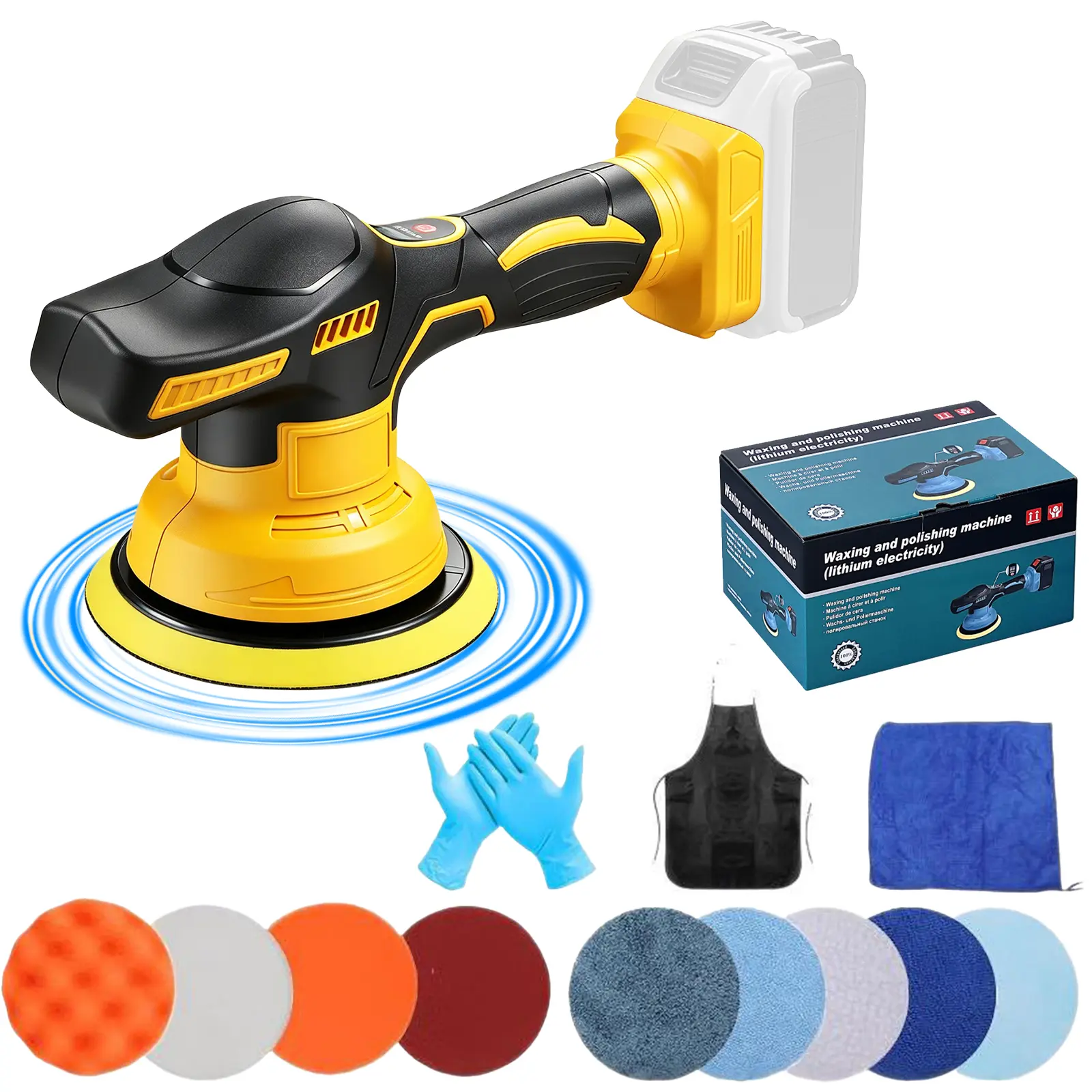 Cordless Car Buffer Polisher Kit for Dewalt 20V Battery (NO Battery),6 In Brushless Dual Action Random Polishing Machine , 8 Variable Speed 5500RPM, Orbital Polisher for Car Detailing,14Pcs Accessories