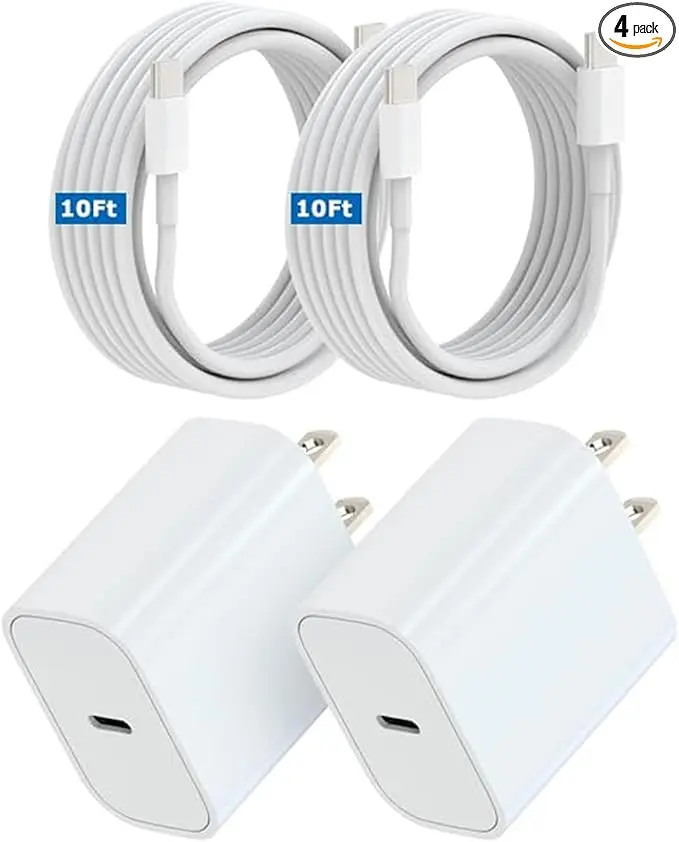 iPhone 15 Charger Fast Charging, 2 Pack Type C Wall Charger Adapter with 10FT Long USB C to USB C Quick Charge Data Sync Cord for iPhone 15/15 Plus/15 Pro/15 Pro Max/IPad Pro/Mini