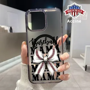 Clear Phone Case for iPhone 16 15 14 Pro Max 13 12 11 XR XS Plus E Baseball Lover MAMA Pattern Magnetic Sunction Candy Color Acrylic Back Soft Edge Cover