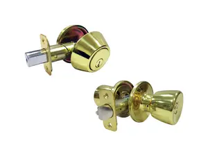 Faultless 5002047 Tulip Polished Brass Metal Entry Knob & Single Cylinder Deadbolt - 3 Grade Right Handed