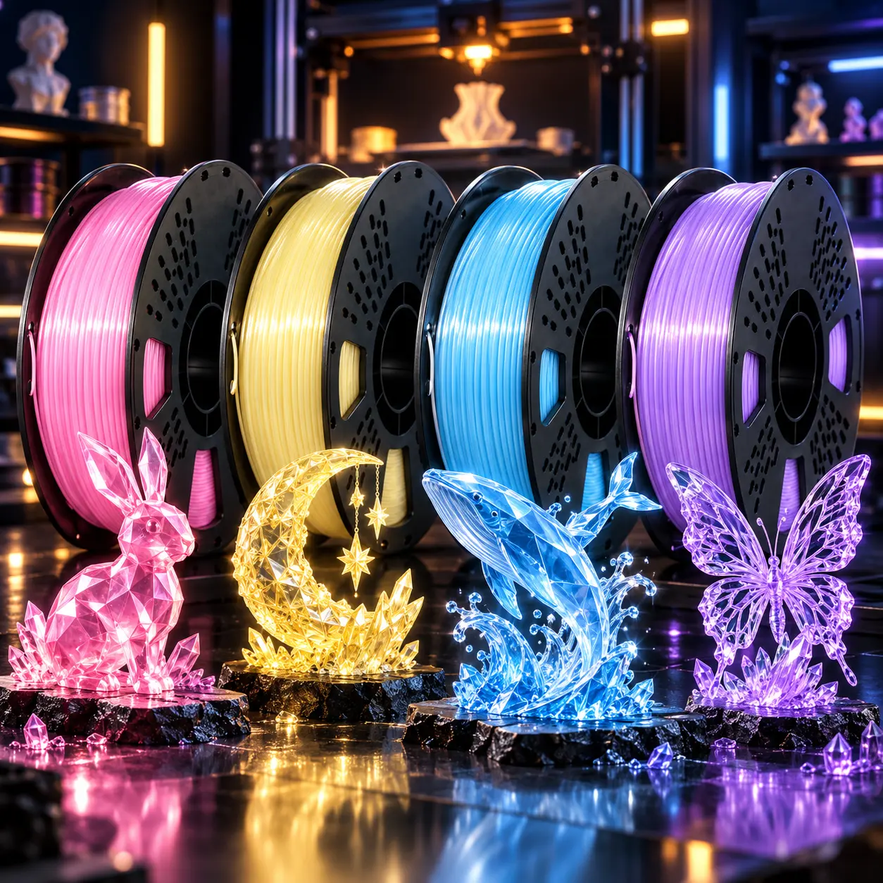 HELOLAND Translucent Crystal PLA 3D Printer Filament 1.75mm, 1KG 2.2LB Spool, 4 Color Options, Glossy Filament for FDM 3D Printers, Detailed Figurines, Artistic Sculptures, Creative DIY Projects & Home Decor smooth print