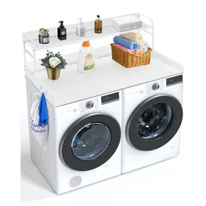 SummerWinsVEVOR Washer Dryer Countertop with 2-Tier Shelf, 54x 27 Wooden Washer and Dryer Countertop with Anti-Slip Pads, Water-Resistant Laundry Topper Cover for Laundry Room Organization and Storage, White, Washer Dryer Combo, Dryer Machinedealsforyouda