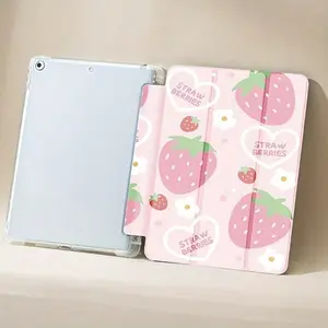 1PC Strawberry Heart Alphabet Pattern Tri-Fold Flip Tablet Case for iPad 10th/11th Gen, 10.2-inch, Pro 11-inch & Galaxy Tab S9 FE+ 12.4-inch. Built-in Stylus Slot, Auto Sleep/Wake, Anti-Slip Shockproof Stand Cover. Perfect for Daily Use & All Festival Gif