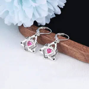 925 Sterling Silver Celtic knot Heart Earrings Celtic Trinity Knot Leverback Earrings with Pink Cubic Zirconia.Elegant Jewelry for Women Gift