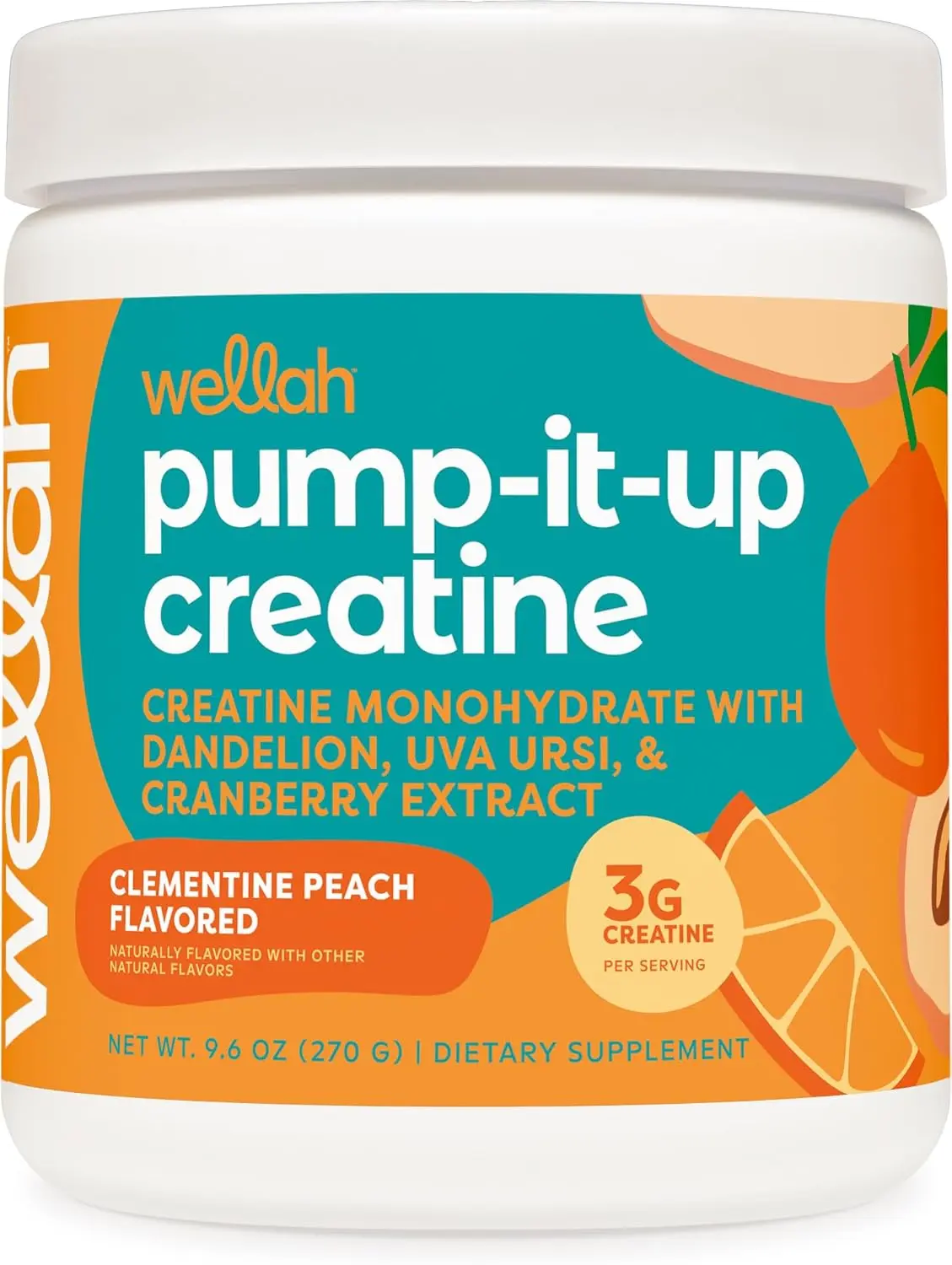 Wellah Pump-It-Up Creatine (50 Servings, Clementine Peach) - Creatine Monohydrate with Dandelion, Uva Ursi, & Cranberry Extract