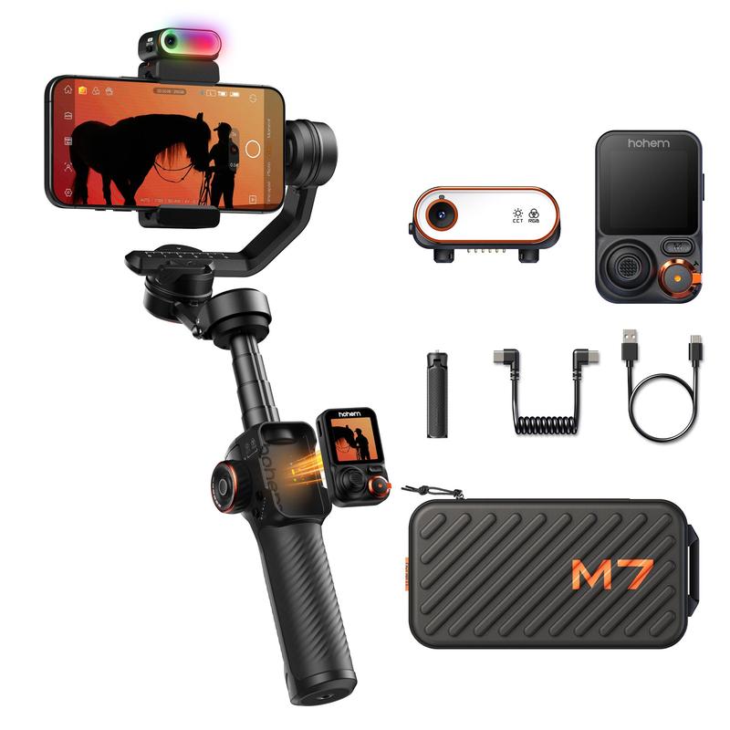 Hohem iSteady M7 AI Tracking Smartphone Gimbal Stabilizer 3-Axis with Magnetic Fill Light/AI Tracking Sensor for iPhone Android with 1/4-inch Color Tochscreen Display,Detachable Remote Controller, Max Payload 500g 2023 Upgraded Hohem iSteady M7 AI Tracking Smartphone Gimbal Stabilizer 3-Axis with Magnetic Fill Light/AI Tracking Sensor for iPhone Android with 1/4-inch Color Tochscreen Display,Detachable Remote Controller, Max Payload 500g 2023 Upgraded