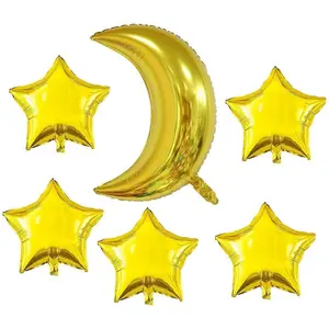 Gold Moon and Star Balloons (7-Pack) Set Set