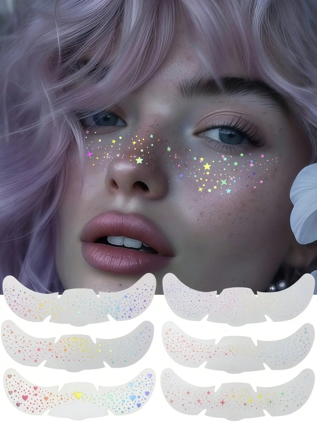 Glitter Freckles Face Tattoo, 6 PCS Sparkle Freckle Tattoo,Stardust Speckle Makeup Patch, Face Tattoo for Women &Girls, Sticker Tattoos silver