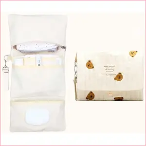 Baby Bag Organizer, Waterproof Mini Diaper Bag, Foldable Mom Travel Set, with Gift for Shower (Bear)