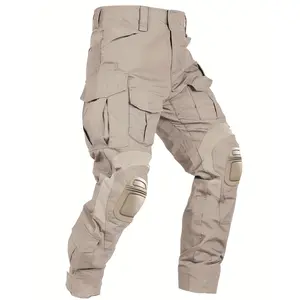 Men'S Camo Tactical Pants With Knee Pads, Camo Cargo Pants Hunting Hiking Outdoor Pants 10 Pockets (No Belt) Black Cotton Menswear Polyester Fabric Trouser